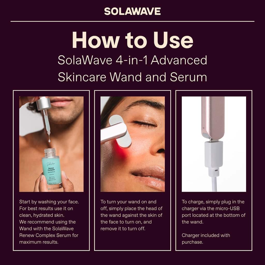 An image showing how to use the Solawave red light therapy want at home