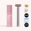 The charcoal Solawave 4-in-1 Red Light Therapy Wand & Activating Serum Kit, praised by Womens Health, Elle, Cosmopolitan, Marie Claire, and Glamour for its collagen-boosting effects, features a wand emitting red light therapy beside a pink serum bottle.